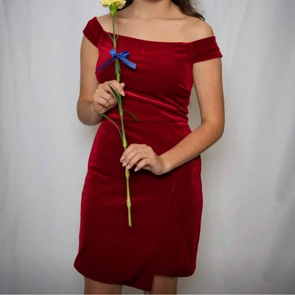 velvet red homecoming dress Long Velvet Formal Dress with V-Neck main image 0